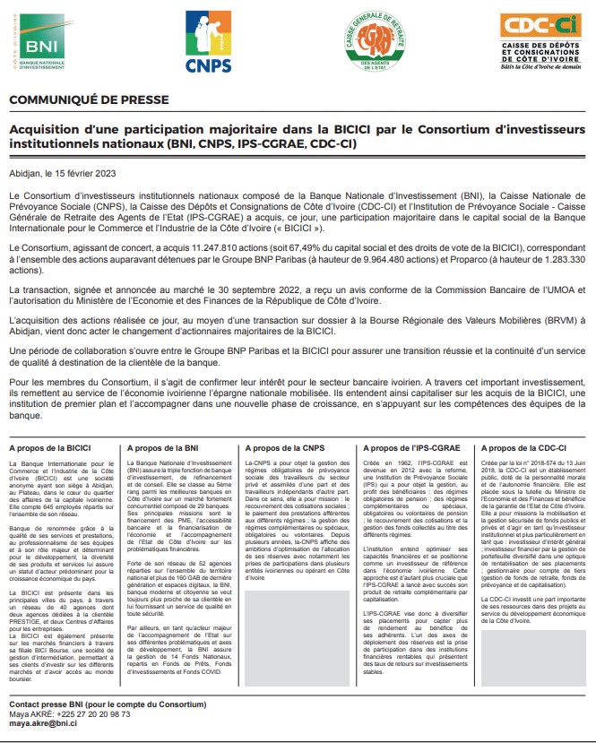 COMMUNIQUE DE PRESSE