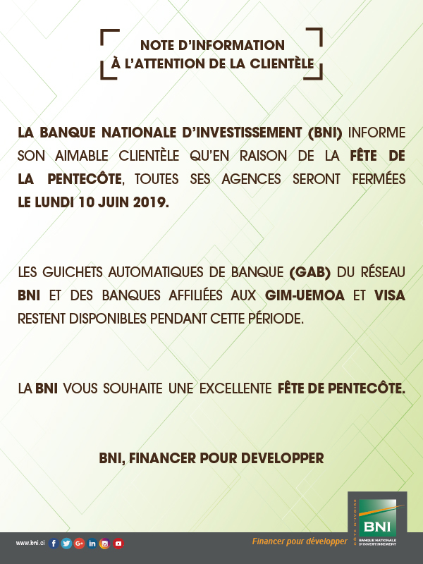 Jour Férié - Pentecôte