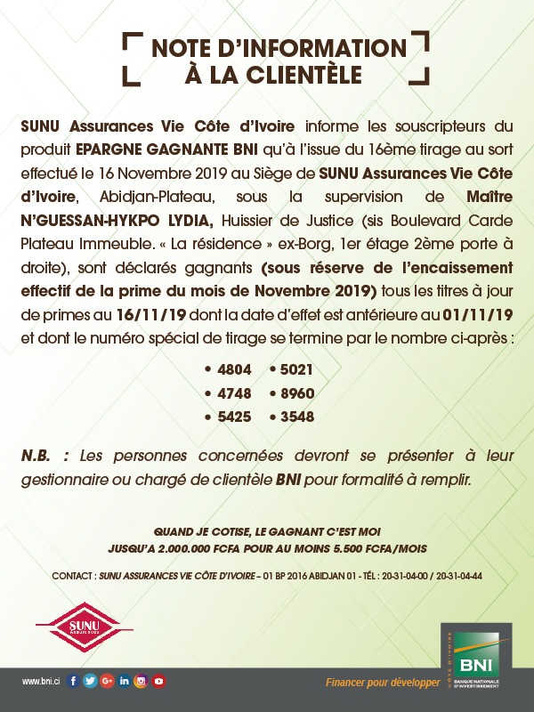 Épargne Gagnante - 16ème tirage au sort