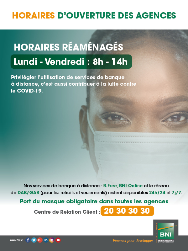 COVID 19 - Horaires réaménagés des Agences