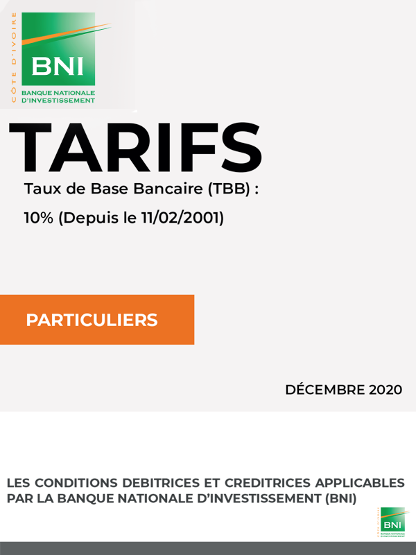 Conditions en vigueur - Tarifs appliqués aux Particuliers