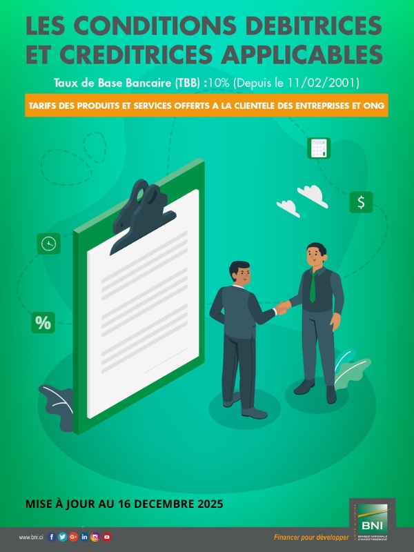 CONDITIONS DE BANQUE POUR LES ENTREPRISES (MAJ 16 DÉCEMBRE 2025