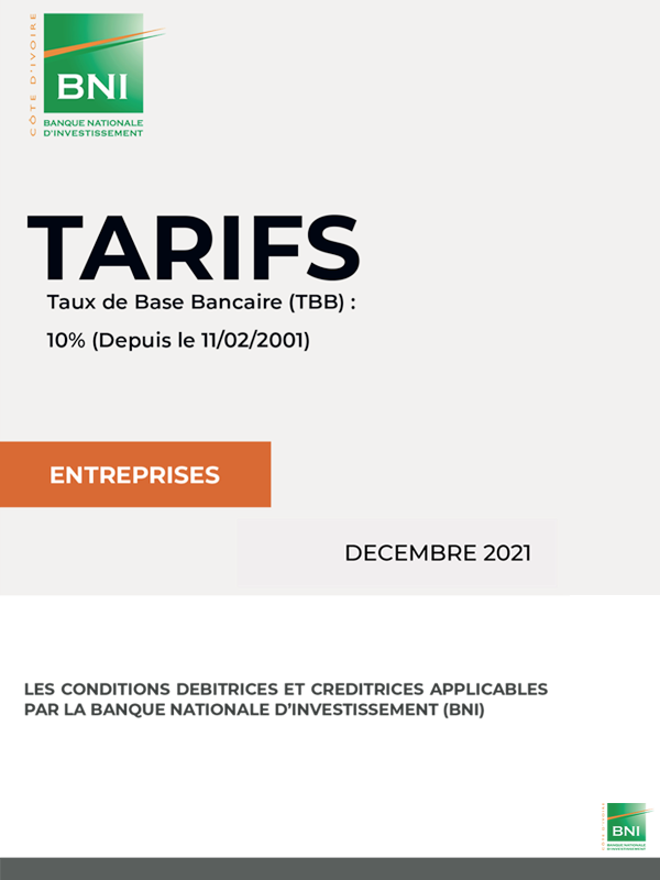 Conditions de banque entreprises décembre 2021