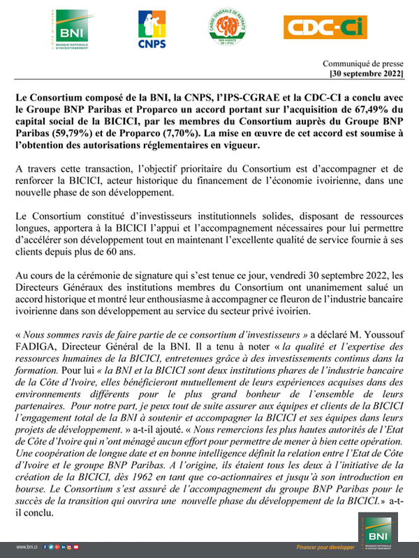 Communiqué de Presse