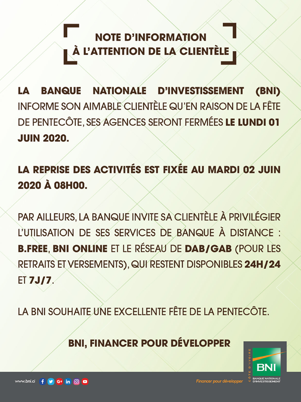 Note d'information - fête de la Pentecôte