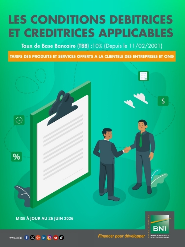 CONDITIONS DE BANQUE POUR LES ENTREPRISES (MAJ 26 JUIN 2026)