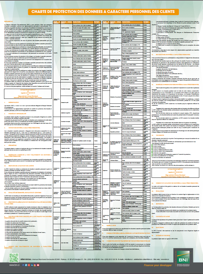 Charte de protection des données personnelles des clients