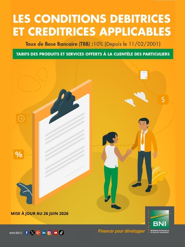 CONDITIONS DE BANQUE POUR LES PARTICULIERS (MAJ 26 JUIN 2026)