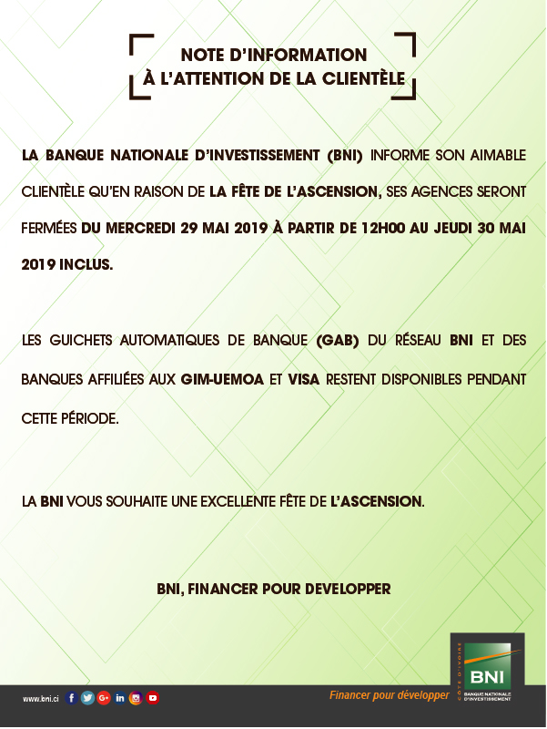 Jour Férié - Ascension