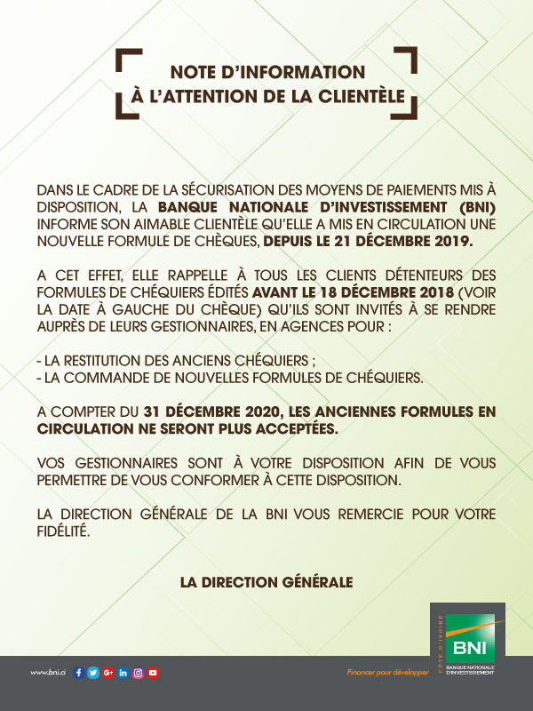 Renouvellement de chéquiers