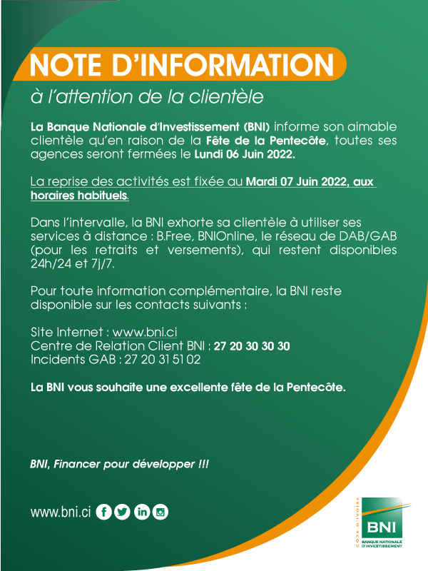 Note d'Information Fête de Pentecôte 2022